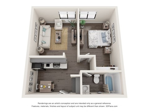 Floor plan for 1 bed, 1 bath, 534 sqft